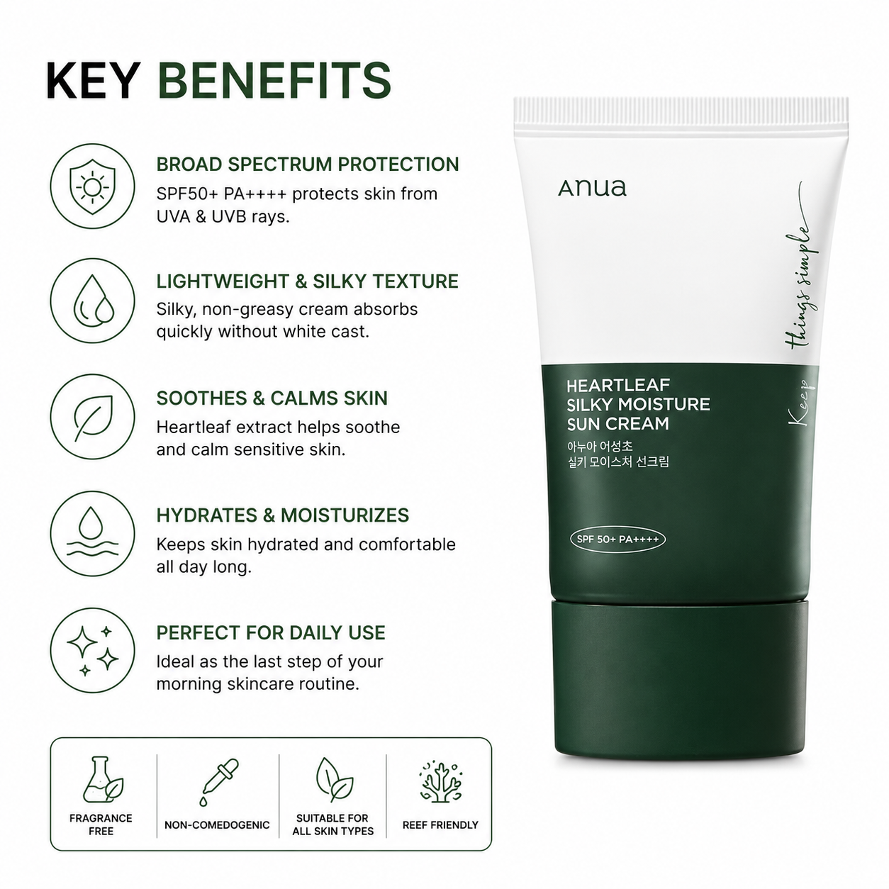 Anua Heartleaf Silky Moisture Sun Cream (50ml)