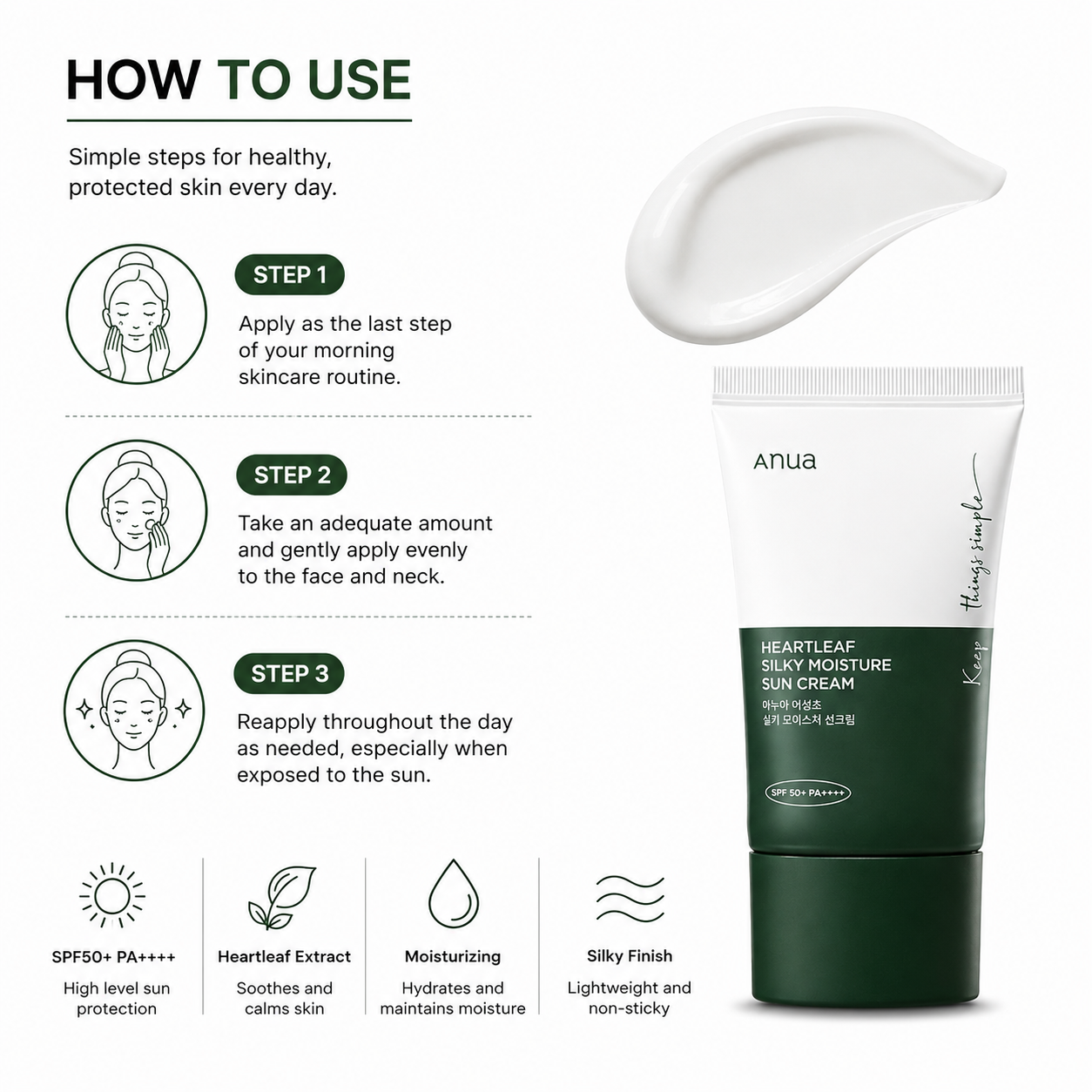 Anua Heartleaf Silky Moisture Sun Cream (50ml)
